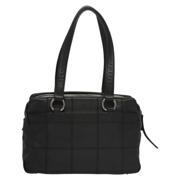 CHANEL Choco Bar Line Shoulder Bag Calf Skin Black CC Auth 117397 - Picture 3 of 15